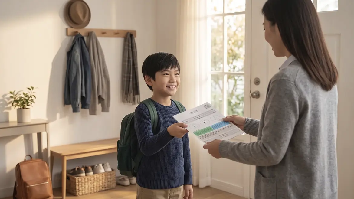 學生把紙本學習報告帶回家